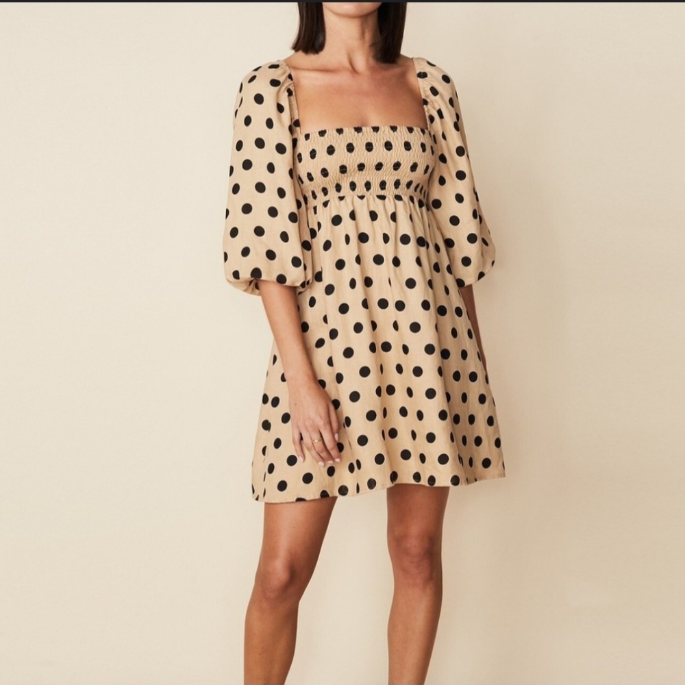 Faithfull The Brand Dallia Polka Dot Linen Mini Dress